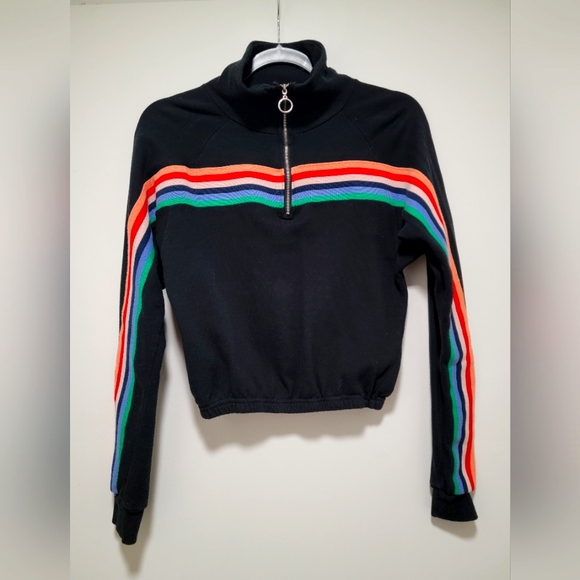 Full Tilt, Ladies size Small black with colored stripes zip neck cardigan - Picture 1 of 1